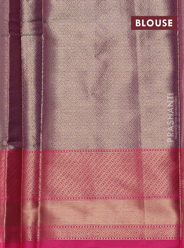 Banarasi semi dupion saree blue shade and pink with thread & zari woven buttas and zari woven border