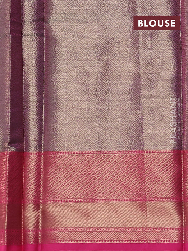 Banarasi semi dupion saree blue shade and pink with thread & zari woven buttas and zari woven border
