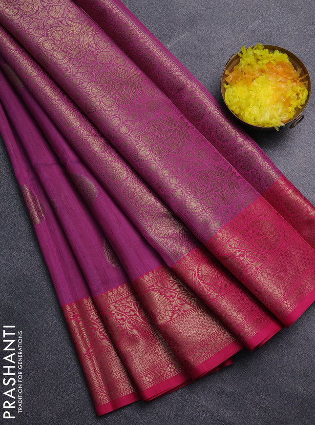 Banarasi semi dupion saree purple and pink with thread & zari woven buttas and zari woven border