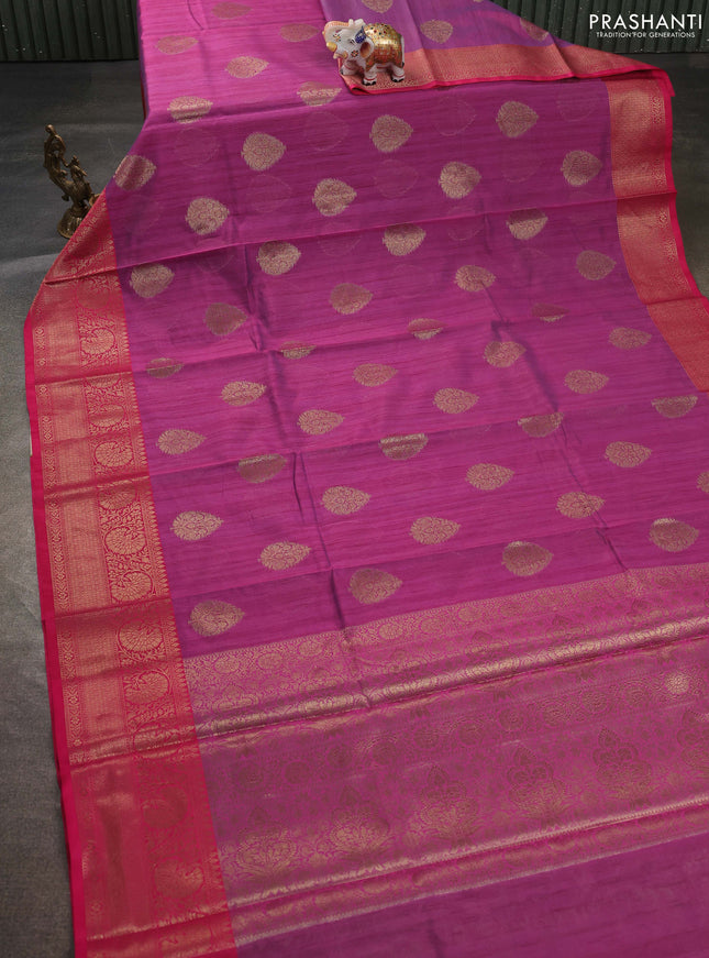 Banarasi semi dupion saree purple and pink with thread & zari woven buttas and zari woven border