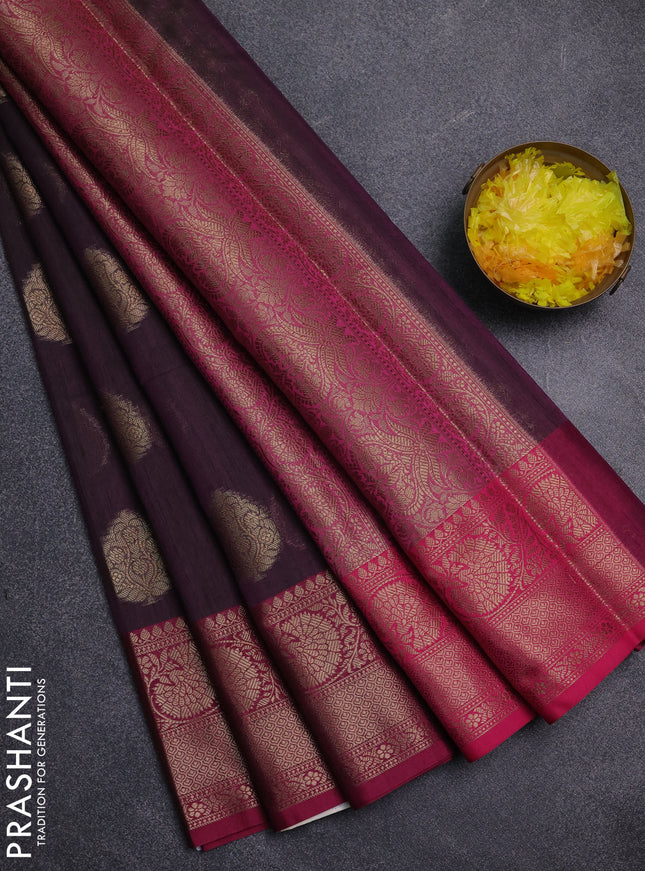 Banarasi semi dupion saree dual shade of purple green and pink with thread & zari woven buttas and zari woven border