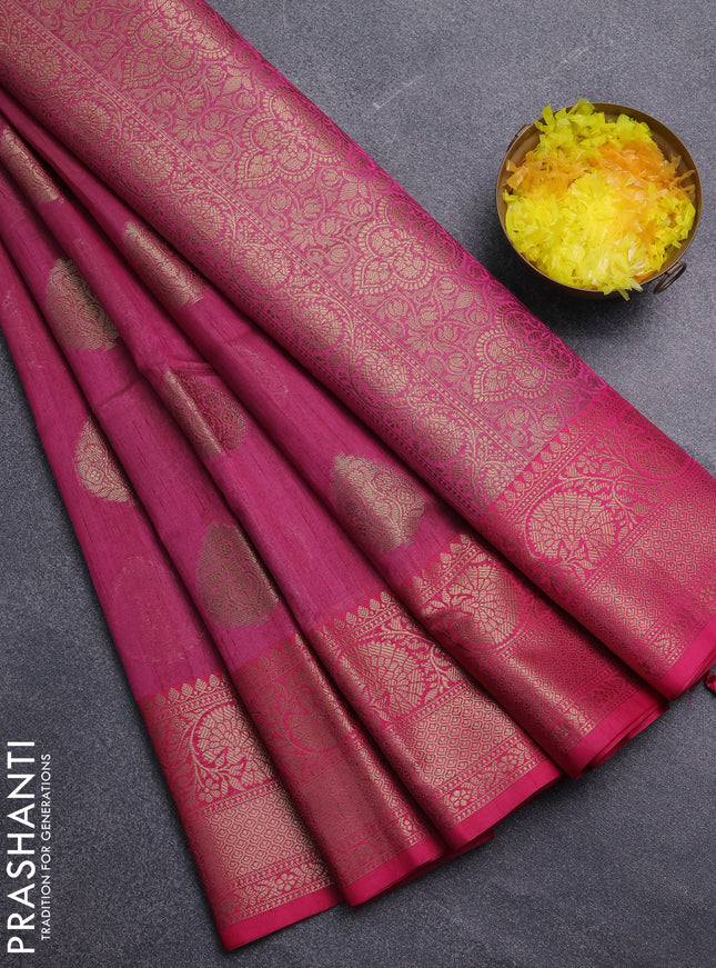 Banarasi semi dupion saree magenta pink and pink with thread & zari woven buttas and zari woven border