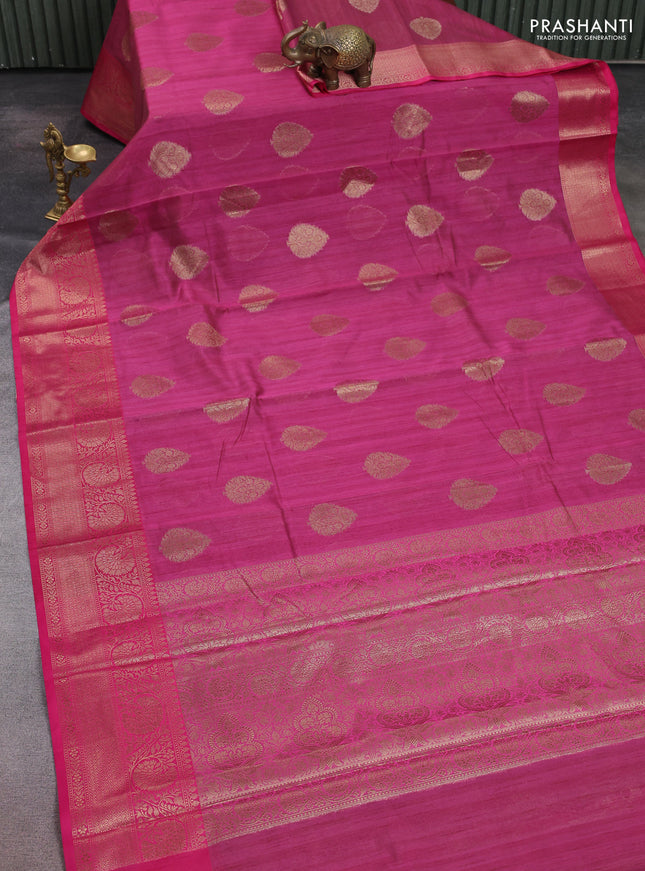 Banarasi semi dupion saree magenta pink and pink with thread & zari woven buttas and zari woven border