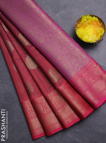 Banarasi semi dupion saree maroon and pink with thread & zari woven buttas and zari woven border