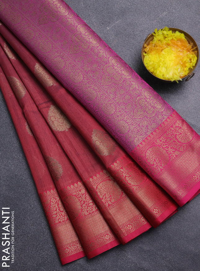 Banarasi semi dupion saree maroon and pink with thread & zari woven buttas and zari woven border