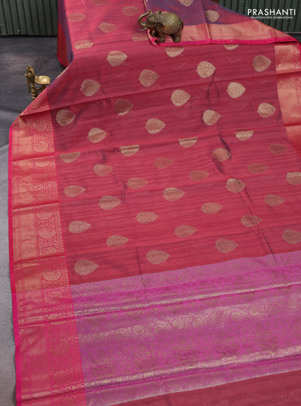 Banarasi semi dupion saree maroon and pink with thread & zari woven buttas and zari woven border