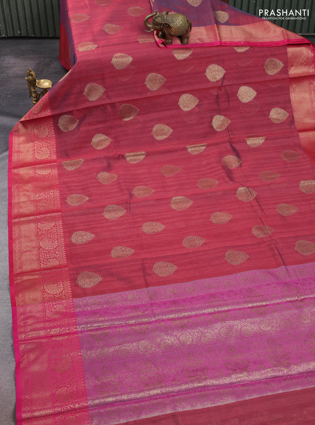Banarasi semi dupion saree maroon and pink with thread & zari woven buttas and zari woven border
