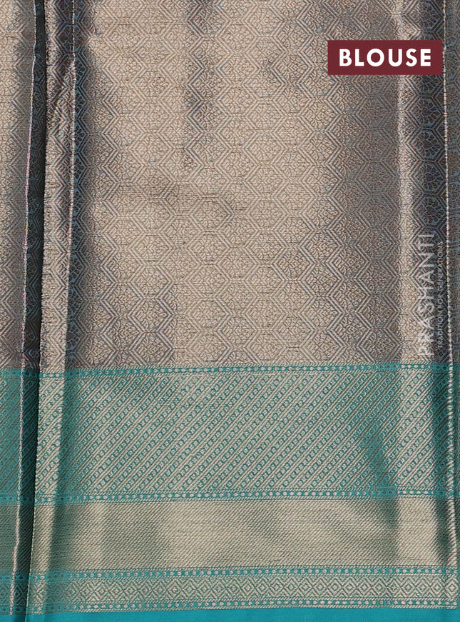 Banarasi semi dupion saree purple and teal green with thread & zari woven buttas and zari woven border