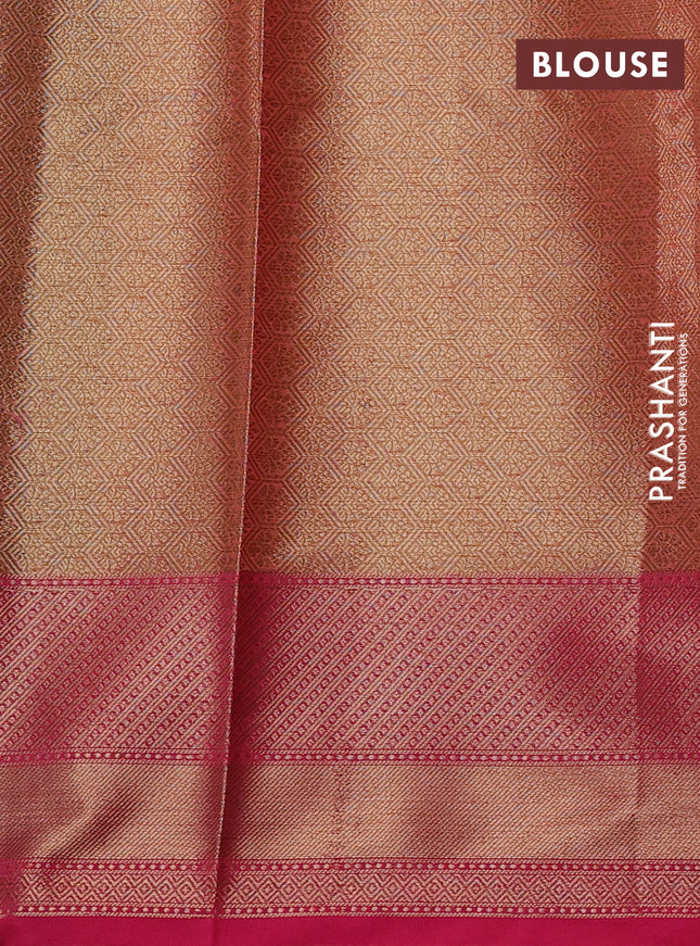 Banarasi semi dupion saree dual shade of green and pink with thread & zari woven buttas and zari woven border