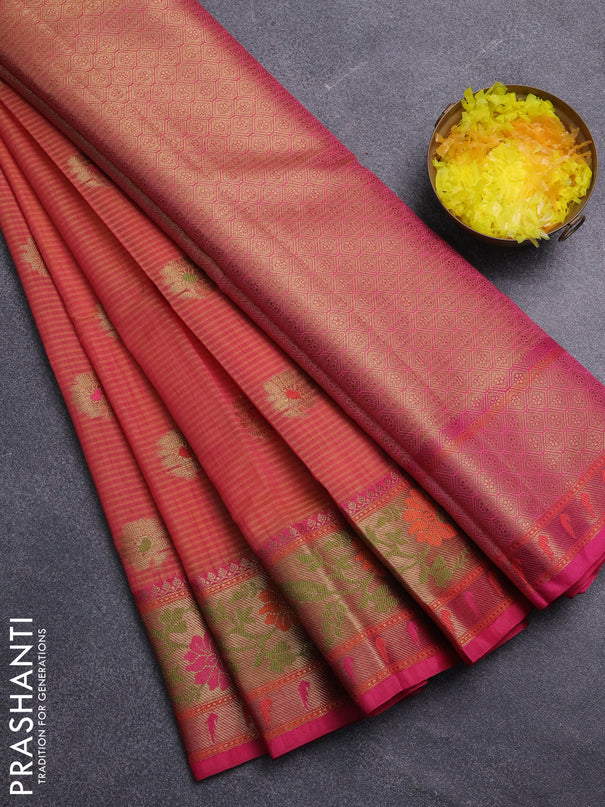 Banarasi semi dupion saree dual shade of pink and pink with floral thread & zari woven buttas and floral design paithani border