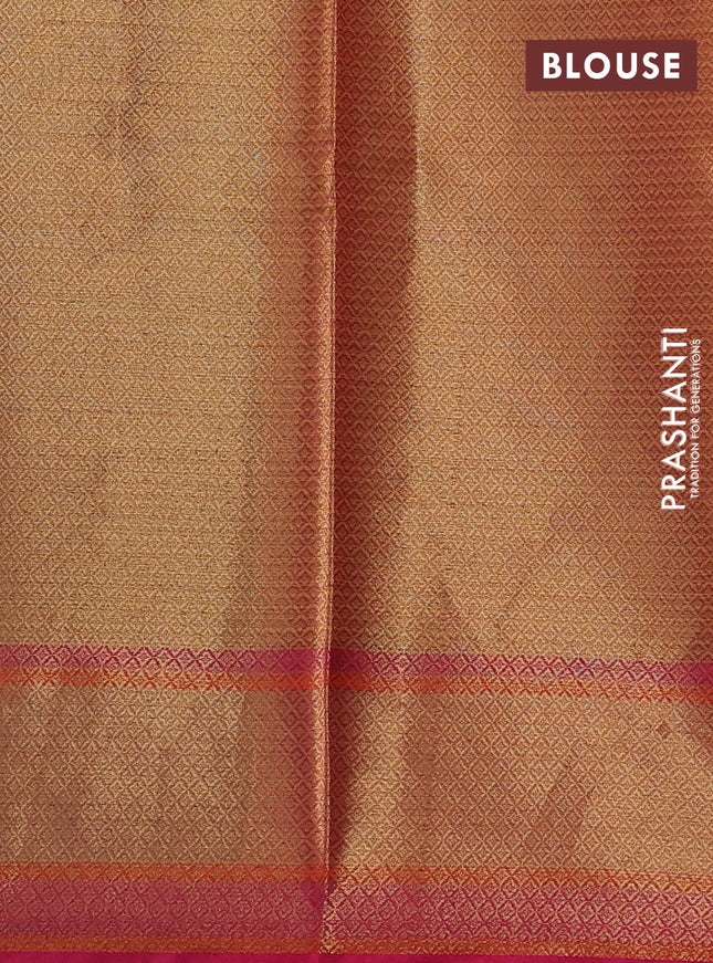 Banarasi semi dupion saree dual shade of green and pink with floral thread & zari woven buttas and floral design paithani border