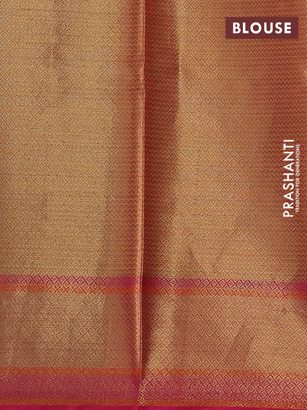 Banarasi semi dupion saree dual shade of green and pink with floral thread & zari woven buttas and floral design paithani border