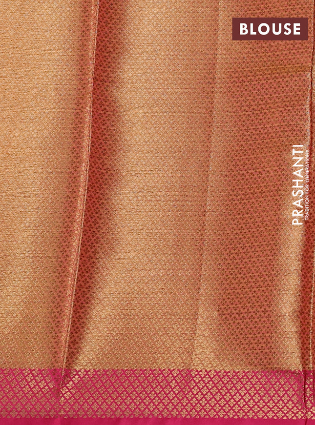 Banarasi semi dupion saree mustard yellow and pink with thread & zari woven buttas and zari woven border