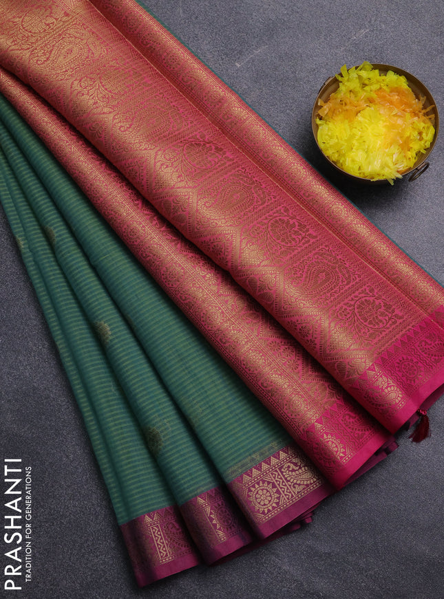 Banarasi semi dupion saree dual shade of bluish green with thread & zari woven buttas and zari woven border
