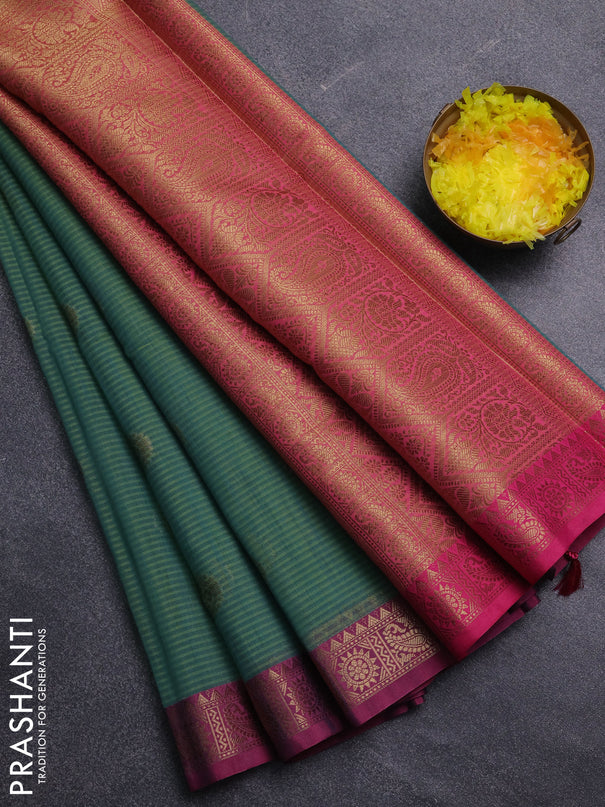 Banarasi semi dupion saree dual shade of bluish green with thread & zari woven buttas and zari woven border