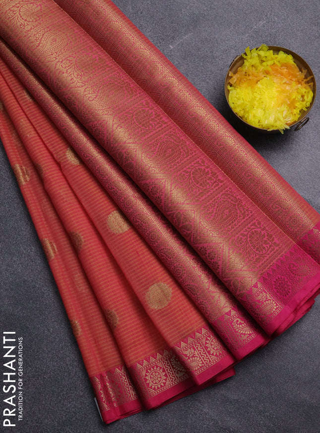 Banarasi semi dupion saree dual shade of pinkish orange and pink with thread & zari woven buttas and zari woven border