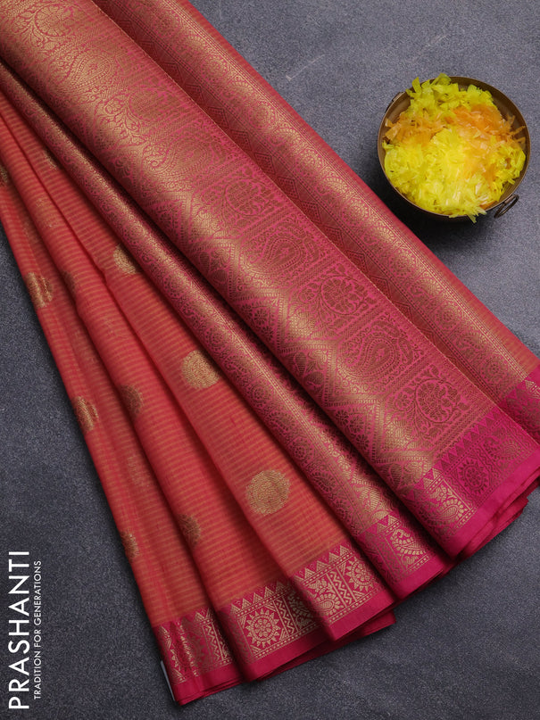 Banarasi semi dupion saree dual shade of pinkish orange and pink with thread & zari woven buttas and zari woven border