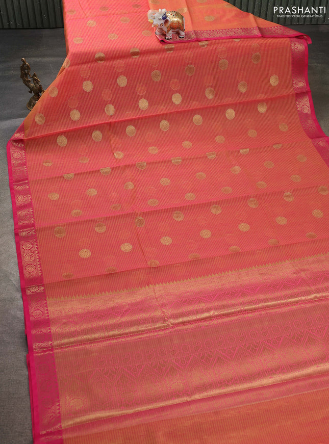 Banarasi semi dupion saree dual shade of pinkish orange and pink with thread & zari woven buttas and zari woven border