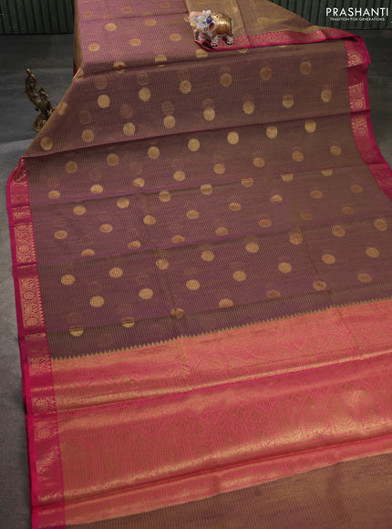 Banarasi semi dupion saree dual shade of greenish purple and pink with thread & zari woven buttas and zari woven border