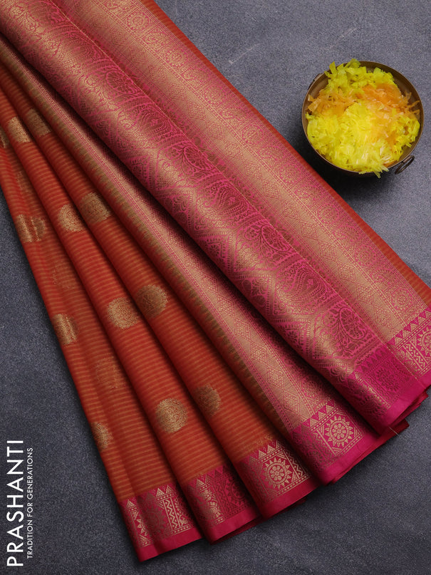 Banarasi semi dupion saree sunset orange and pink with thread & zari woven buttas and zari woven border