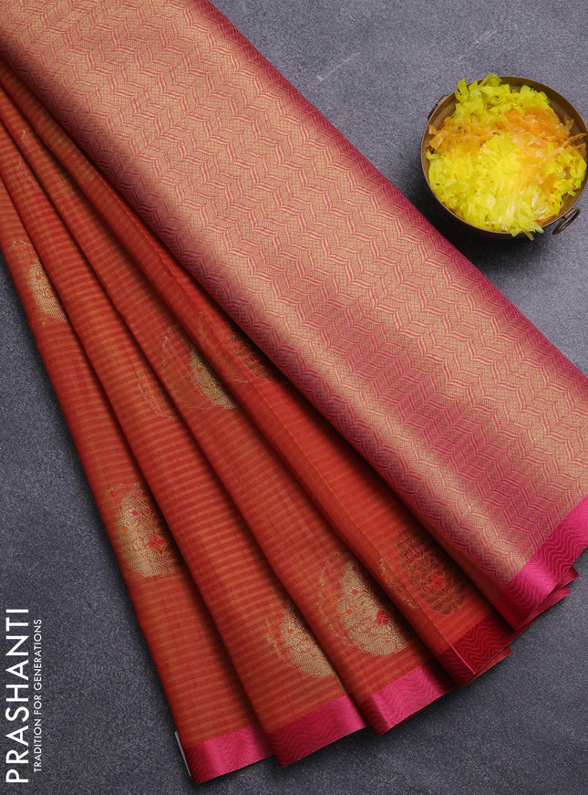 Banarasi semi dupion saree sunset orange and pink with thread & zari woven buttas and zari woven border