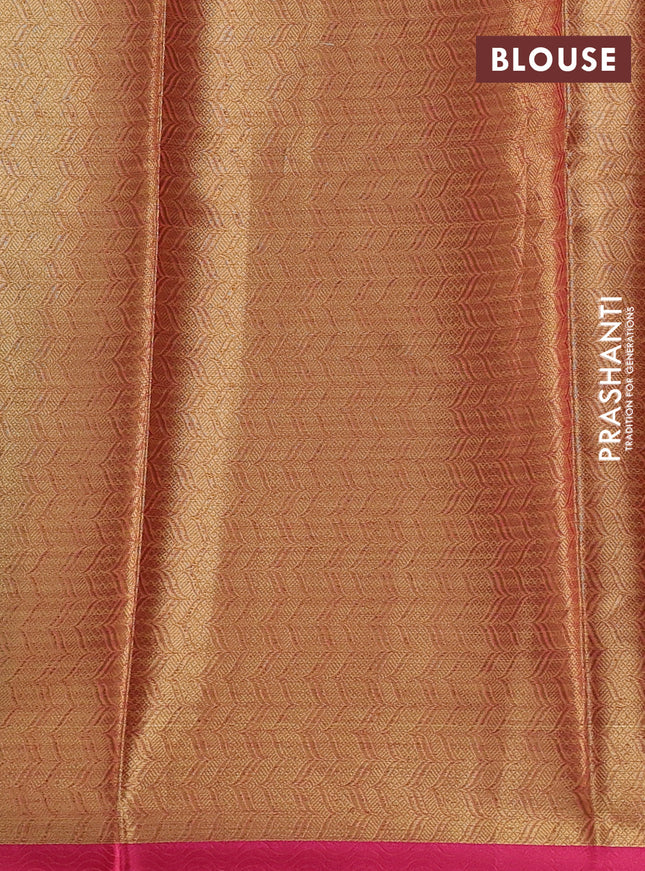 Banarasi semi dupion saree dual shade of bluish green and pink with thread & zari woven buttas and zari woven border