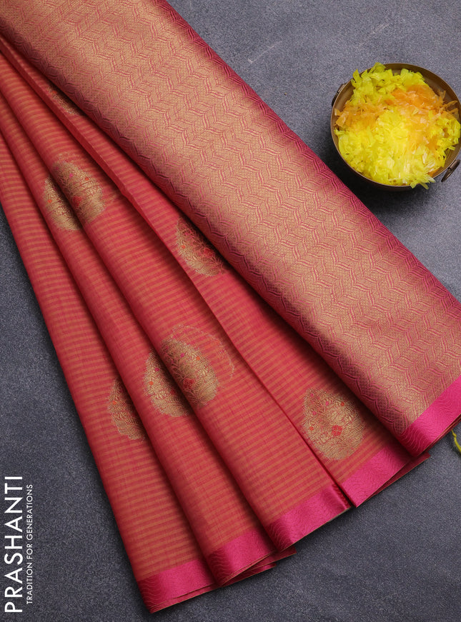 Banarasi semi dupion saree dual shade of pink and pink with thread & zari woven buttas and zari woven border