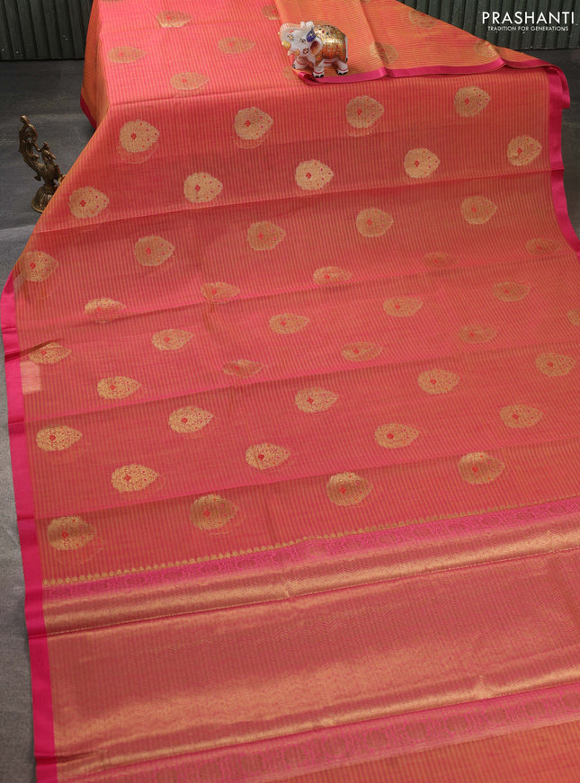 Banarasi semi dupion saree dual shade of pink and pink with thread & zari woven buttas and zari woven border