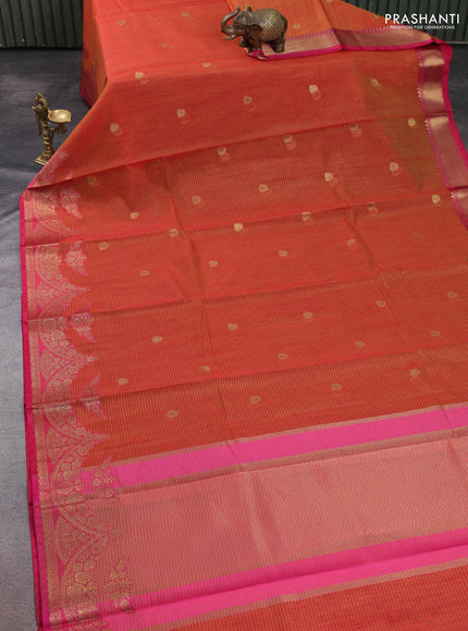 Banarasi semi dupion saree sunset orange and pink with thread & zari woven buttas and zari woven border