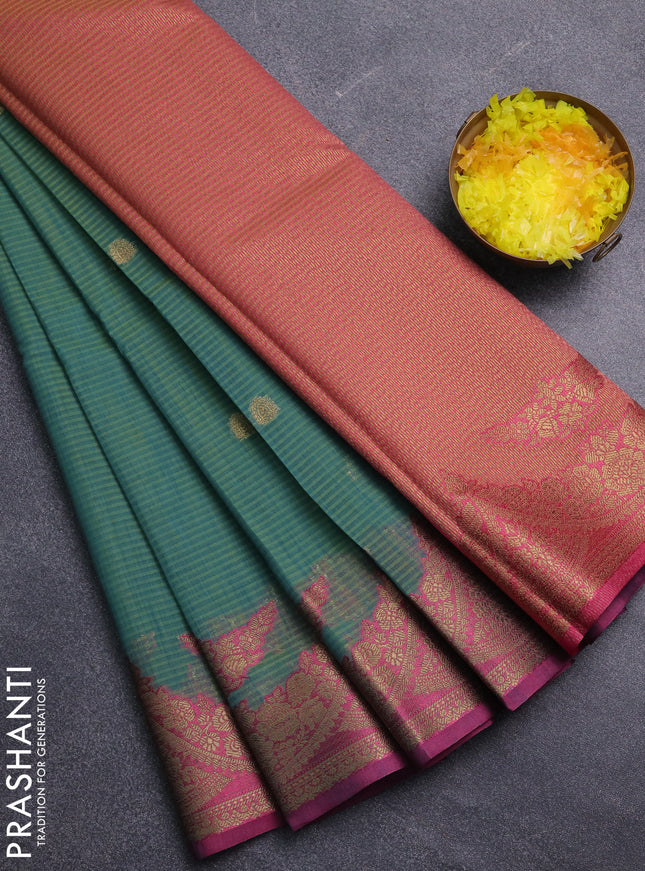Banarasi semi dupion saree dual shade of bluish green and pink with thread & zari woven buttas and zari woven border