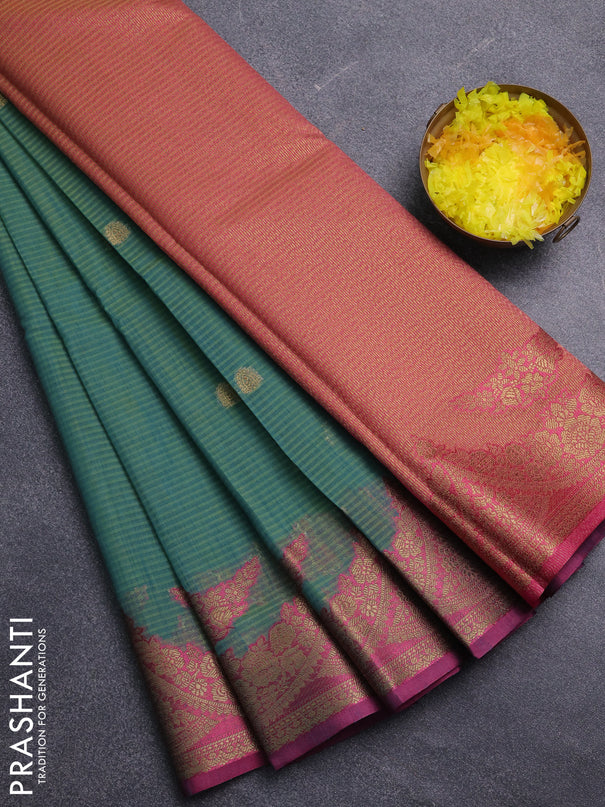 Banarasi semi dupion saree dual shade of bluish green and pink with thread & zari woven buttas and zari woven border
