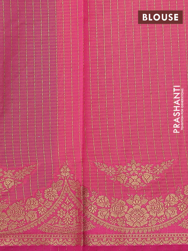 Banarasi semi dupion saree dual shade of bluish green and pink with thread & zari woven buttas and zari woven border