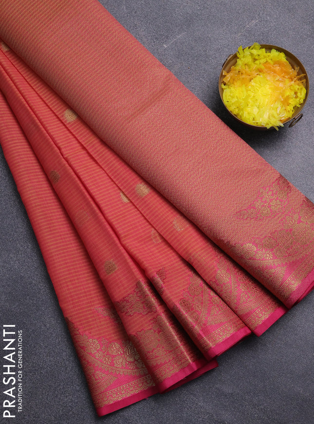 Banarasi semi dupion saree dual shade of pink and pink with thread & zari woven buttas and zari woven border
