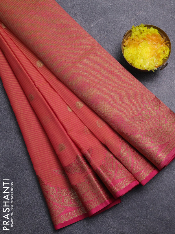 Banarasi semi dupion saree dual shade of pink and pink with thread & zari woven buttas and zari woven border
