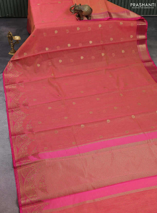 Banarasi semi dupion saree dual shade of pink and pink with thread & zari woven buttas and zari woven border