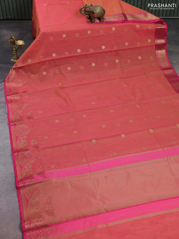 Banarasi semi dupion saree dual shade of pink and pink with thread & zari woven buttas and zari woven border