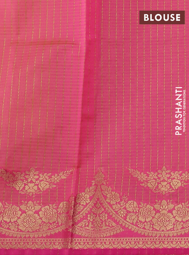 Banarasi semi dupion saree mustard yellow and pink with thread & zari woven buttas and zari woven border