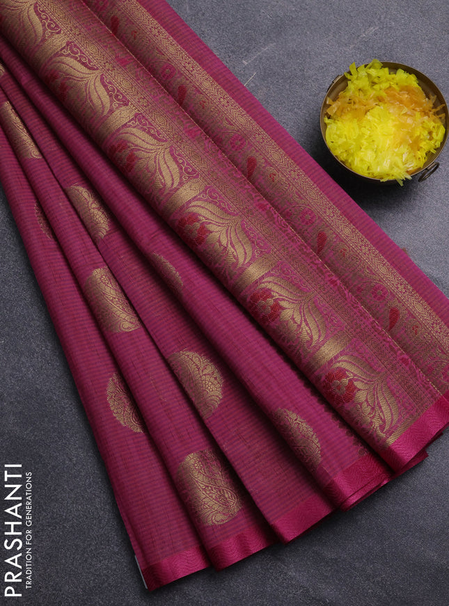 Banarasi semi dupion saree pink with thread & zari woven buttas and thread woven border