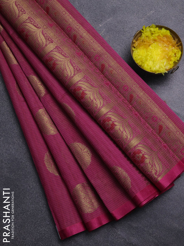 Banarasi semi dupion saree pink with thread & zari woven buttas and thread woven border