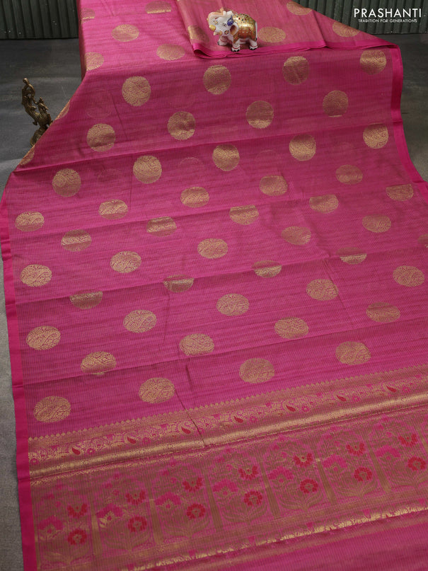Banarasi semi dupion saree pink with thread & zari woven buttas and thread woven border