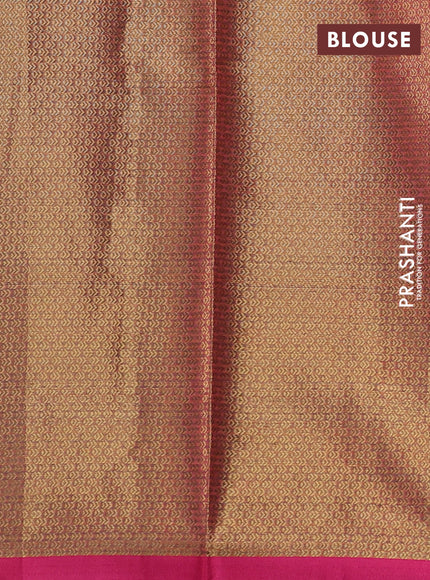 Banarasi semi dupion saree green and pink with thread & zari woven buttas and thread woven border