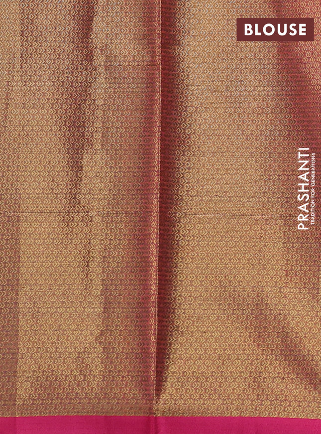 Banarasi semi dupion saree green and pink with thread & zari woven buttas and thread woven border
