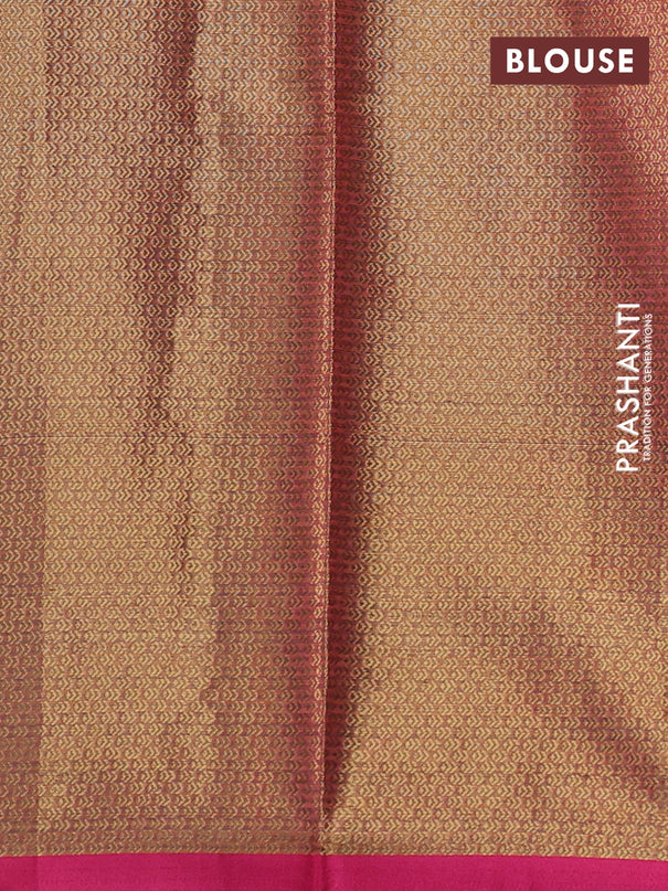 Banarasi semi dupion saree green and pink with thread & zari woven buttas and thread woven border