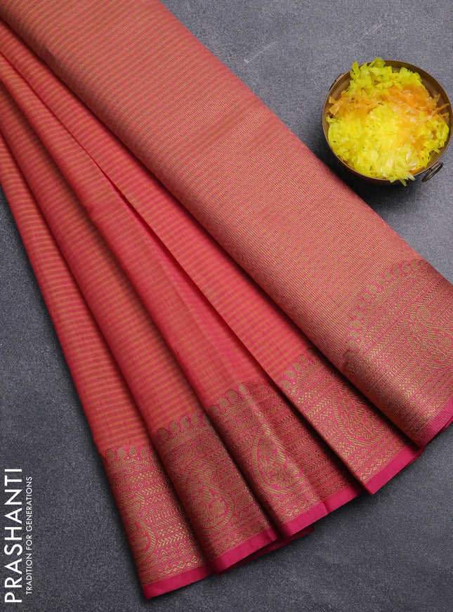 Banarasi semi dupion saree dual shade of pink and pink with thread & zari woven buttas and zari woven border