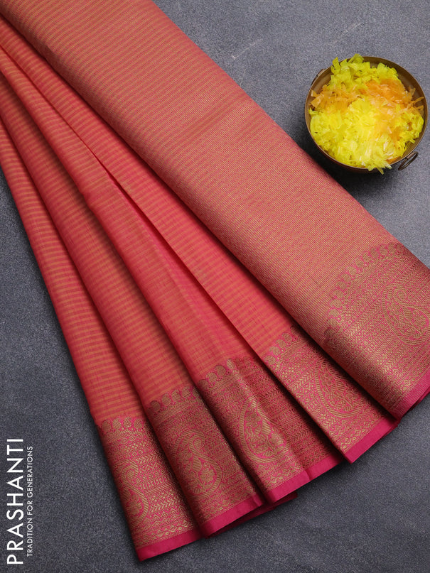 Banarasi semi dupion saree dual shade of pink and pink with thread & zari woven buttas and zari woven border