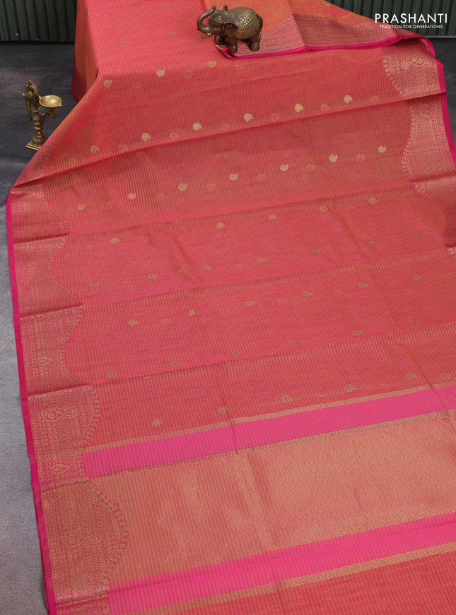 Banarasi semi dupion saree dual shade of pink and pink with thread & zari woven buttas and zari woven border