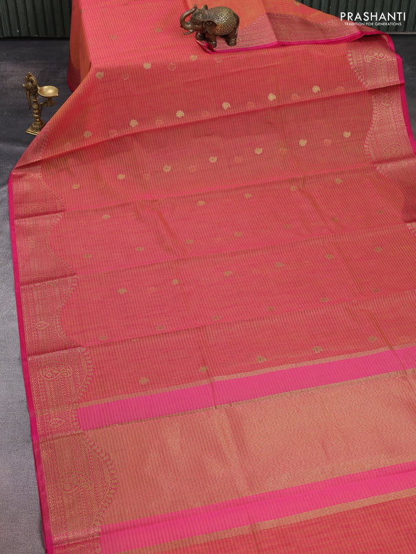 Banarasi semi dupion saree dual shade of pink and pink with thread & zari woven buttas and zari woven border
