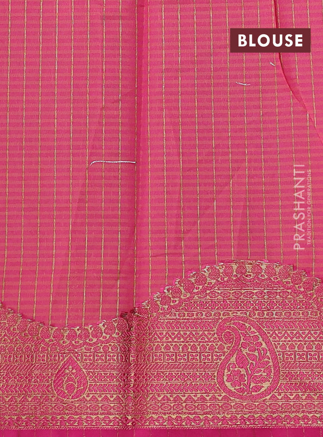 Banarasi semi dupion saree green and pink with thread & zari woven buttas and zari woven border