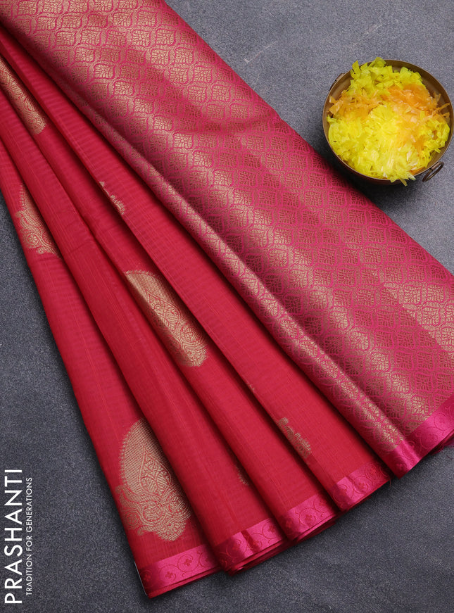 Banarasi semi dupion saree dual shade of pink and pink with paisley zari woven buttas and thread woven border
