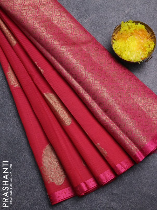 Banarasi semi dupion saree dual shade of pink and pink with paisley zari woven buttas and thread woven border